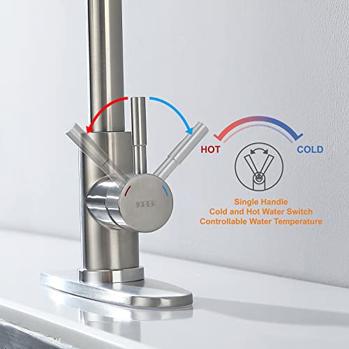 Keer Brush Nickel Single Handle Pull Down Kitchen Faucet with Soap Dispenser, 3 Modes Sprayer, Easy Assembly, Single Handle High Arc Stainless Steel Faucet - Image 2