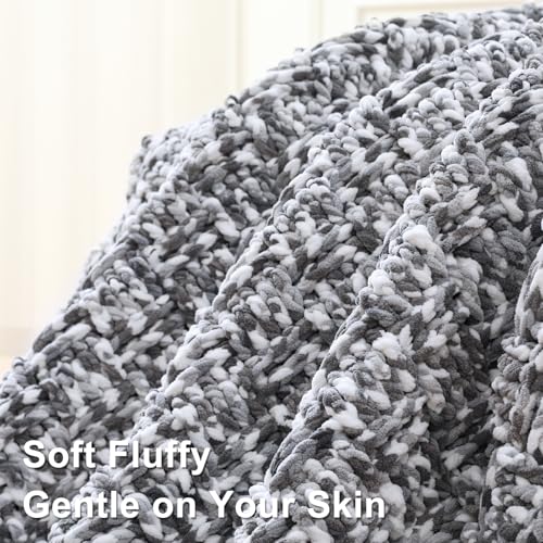 Knyteruna #6 Super Bulky Blanket Yarn for Crocheting - 4 Skeins(Each 10.5oz/300g, 220yds/201m), Chunky Chenille Thick Plush Big Soft Yarn for Crocheting Knitting Blankets, Multi Grey & White - Image 4