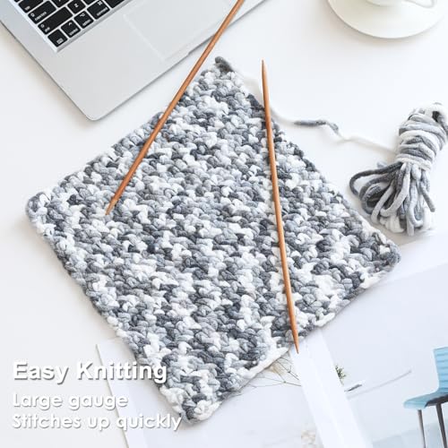 Knyteruna #6 Super Bulky Blanket Yarn for Crocheting - 4 Skeins(Each 10.5oz/300g, 220yds/201m), Chunky Chenille Thick Plush Big Soft Yarn for Crocheting Knitting Blankets, Multi Grey & White - Image 5