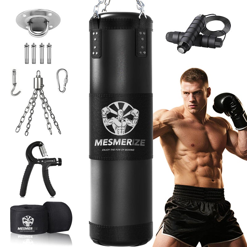 Mesmerize Punching Bag for Adults, 4ft Heavy Boxing Bag Set with 197 Inch Boxing Hand Wraps for MMA Karate Kickboxing Home Gym Martial Art - Unfilled - Image 1