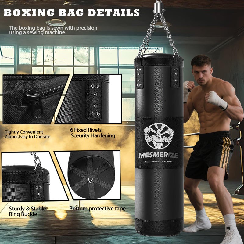 Mesmerize Punching Bag for Adults, 4ft Heavy Boxing Bag Set with 197 Inch Boxing Hand Wraps for MMA Karate Kickboxing Home Gym Martial Art - Unfilled - Image 3