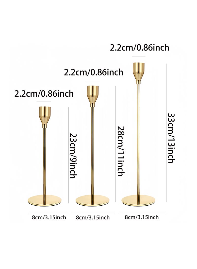 3-Piece Golden Metal Candle Holder Set with 4 Pink Rose Scented Candles, Elegant Home Decor - Image 3