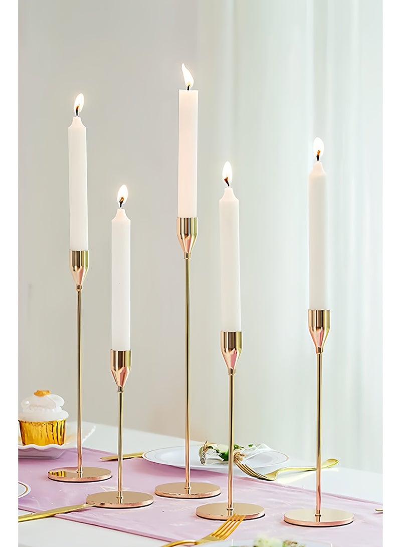 3-Piece Golden Metal Candle Holder Set with 4 Pink Rose Scented Candles, Elegant Home Decor - Image 4