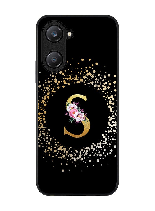 Stylizedd Rugged Black edge case for Vivo Y28s 5G / Vivo Y18 4G /Vivo Y03 4G Case Cover- Custom Monogram Initial Letter Floral Pattern Alphabet - S ( Black) - Image 1