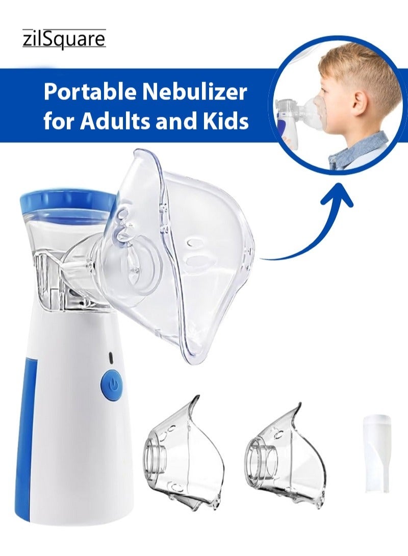 Portable Mesh Nebulizer Machine for Adults and Kids (AAA Battery Not Included) Ultrasonic Rechargeable Handheld Inhaler for Asthma, Cough, Cold & Allergy Relief – Quiet Steam Vaporizer Medical Breathing Treatment Device with Adult & Child Mask – Travel Home Mist Inhaler Nebulizer Kit