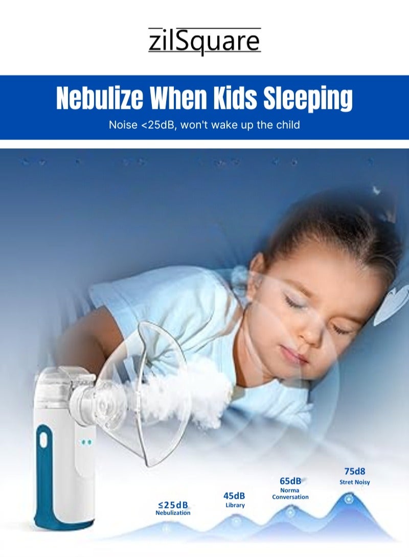 zilSquare Portable Mesh Nebulizer Machine for Adults and Kids – Ultrasonic Rechargeable Handheld Inhaler for Asthma, Cough, Cold & Allergy Relief – Quiet Steam Vaporizer Medical Breathing Treatment Device with Adult & Child Mask – Travel Home Mist Inhaler Nebulizer Kit - Image 3