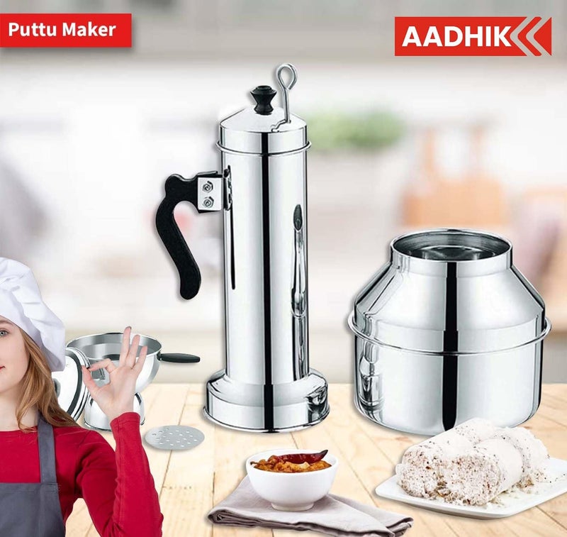 AADHIK Stainless Steel Puttu Maker Combo With Chiratta, Kudam Steel, Puttu Kudam (Pack of 1) - Image 2