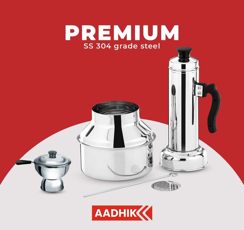 AADHIK Stainless Steel Puttu Maker Combo With Chiratta, Kudam Steel, Puttu Kudam (Pack of 1) - Image 4