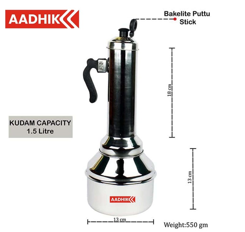 AADHIK Stainless Steel Puttu Maker Combo With Chiratta, Kudam Steel, Puttu Kudam (Pack of 1) - Image 5