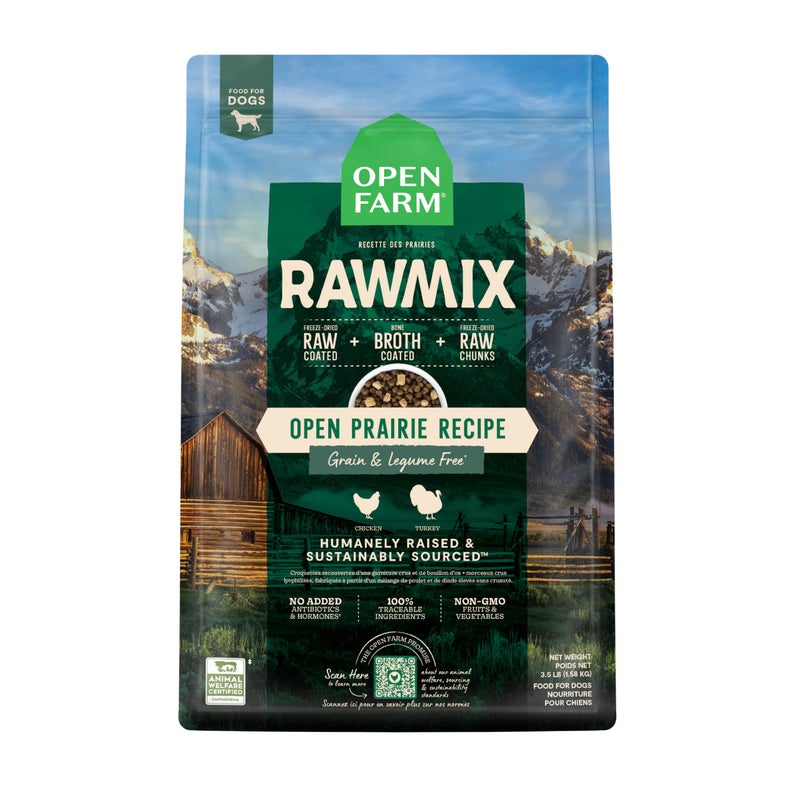 Open Farm, RawMix Grain-Free Dry Dog Food, Protein-Packed Kibble Coated in Bone Broth with Freeze Dried Raw Chunks, Chicken & Turkey, Open Prairie Recipe, 3.5lb Bag - Image 1