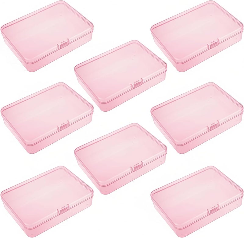 Goodma 8 Pieces Rectangular Plastic Boxes Empty Storage Organizer Containers with Hinged Lids for Small Items and Other Craft Projects (Pink, 4.5 x 3.3 x 1.1 inch) - Image 1