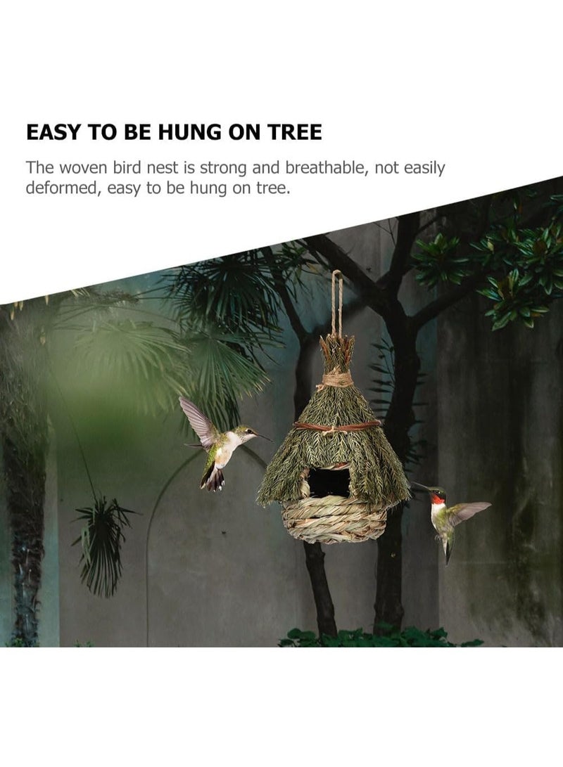 BIGTHREE Straw Woven Bird House, Hanging Hideaway Hut Woven Nest, Hummingbird Roosting House for Outside, Straw Rope Woven Bird Nest, Bird Nest for Garden Window Outdoor Home Decoration - Image 4