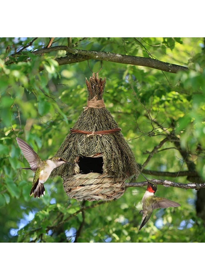 BIGTHREE Straw Woven Bird House, Hanging Hideaway Hut Woven Nest, Hummingbird Roosting House for Outside, Straw Rope Woven Bird Nest, Bird Nest for Garden Window Outdoor Home Decoration - Image 3
