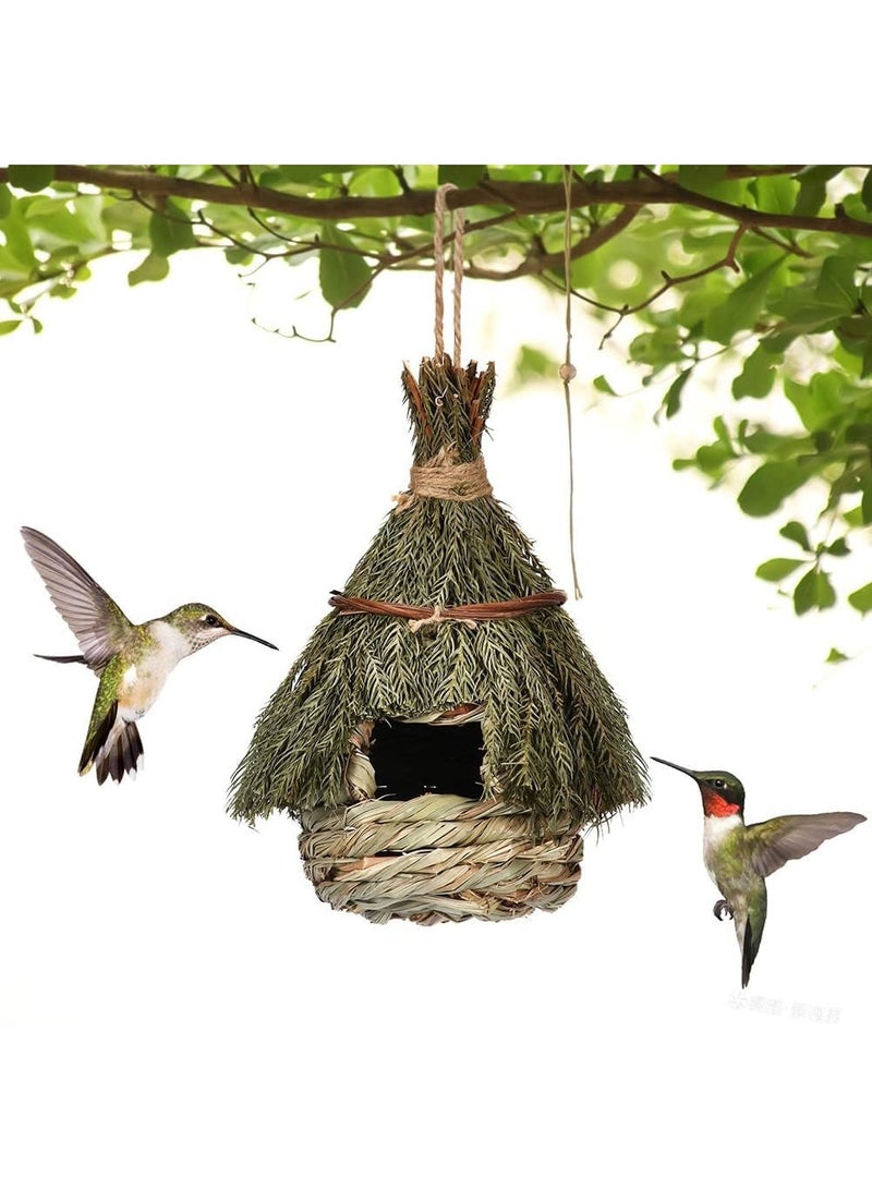 BIGTHREE Straw Woven Bird House, Hanging Hideaway Hut Woven Nest, Hummingbird Roosting House for Outside, Straw Rope Woven Bird Nest, Bird Nest for Garden Window Outdoor Home Decoration - Image 5