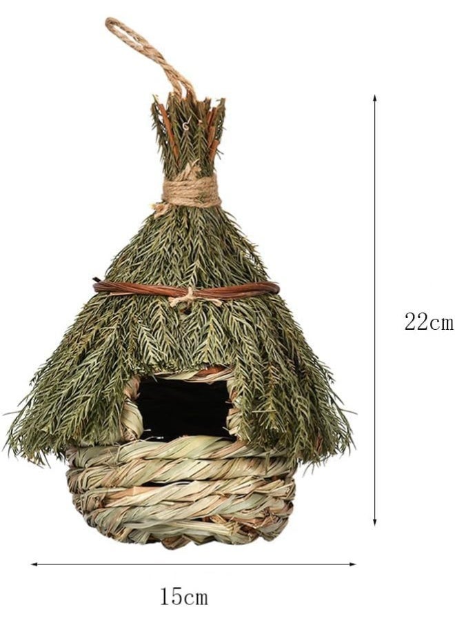BIGTHREE Straw Woven Bird House, Hanging Hideaway Hut Woven Nest, Hummingbird Roosting House for Outside, Straw Rope Woven Bird Nest, Bird Nest for Garden Window Outdoor Home Decoration - Image 2