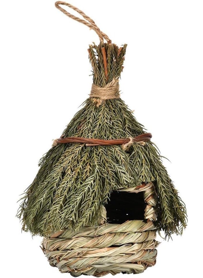 BIGTHREE Straw Woven Bird House, Hanging Hideaway Hut Woven Nest, Hummingbird Roosting House for Outside, Straw Rope Woven Bird Nest, Bird Nest for Garden Window Outdoor Home Decoration - Image 1