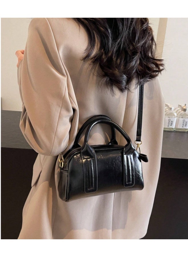 ANUM BY MUNA Classic Vintage-Style Boston Handbag - Premium Oil-Waxed PU Leather Crossbody Bag for Daily Commute and Outings - Image 3