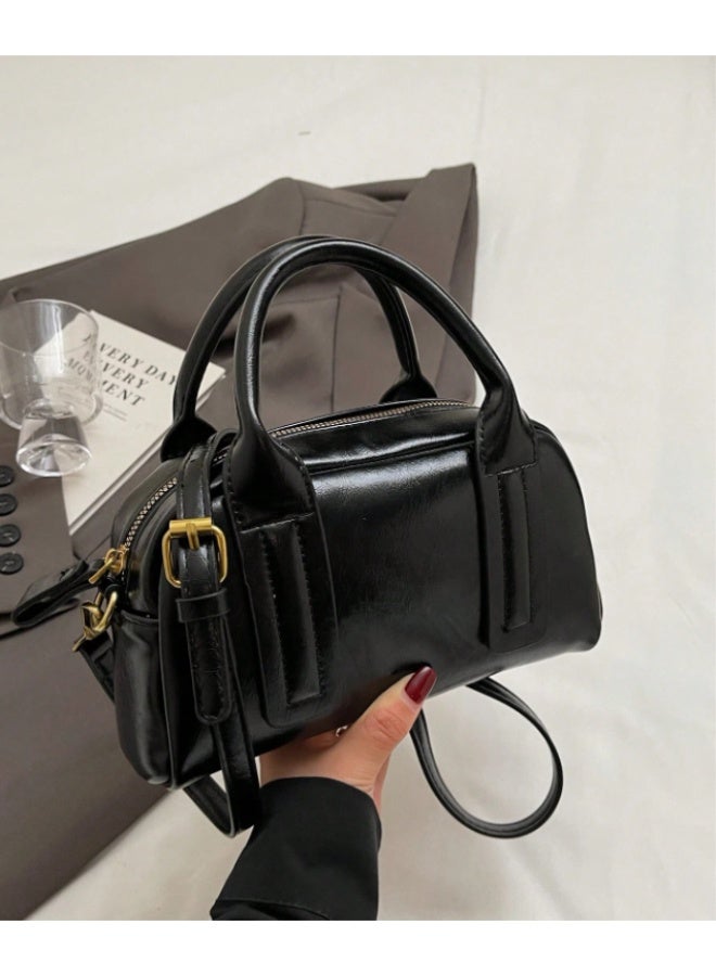 ANUM BY MUNA Classic Vintage-Style Boston Handbag - Premium Oil-Waxed PU Leather Crossbody Bag for Daily Commute and Outings - Image 5