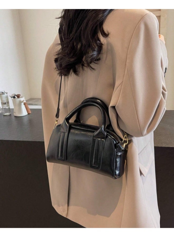 ANUM BY MUNA Classic Vintage-Style Boston Handbag - Premium Oil-Waxed PU Leather Crossbody Bag for Daily Commute and Outings - Image 2