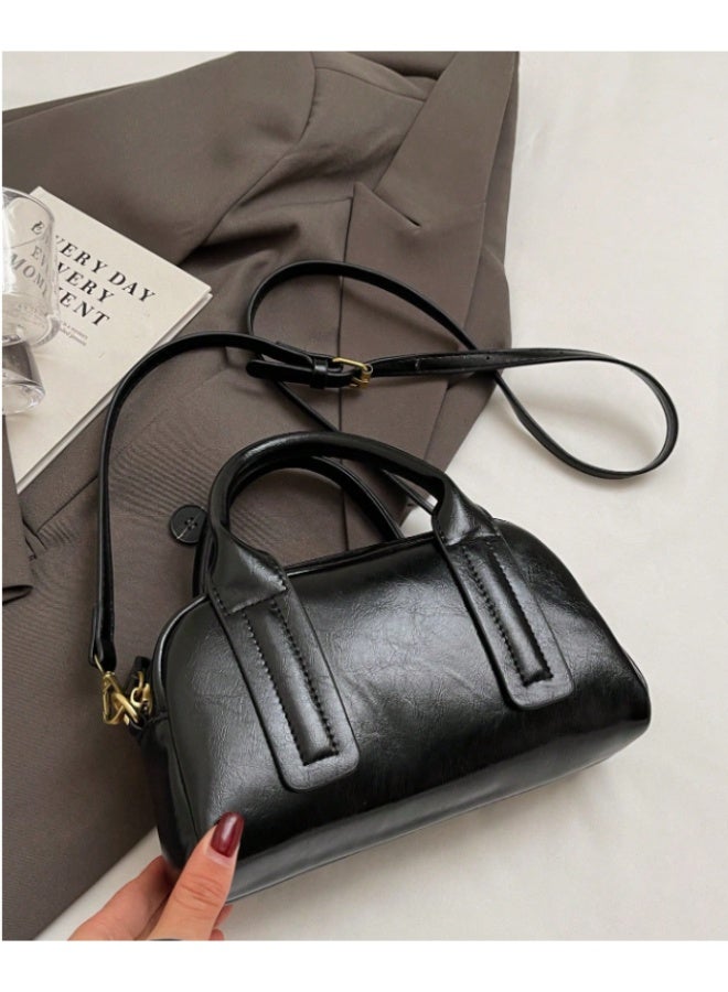 ANUM BY MUNA Classic Vintage-Style Boston Handbag - Premium Oil-Waxed PU Leather Crossbody Bag for Daily Commute and Outings - Image 4