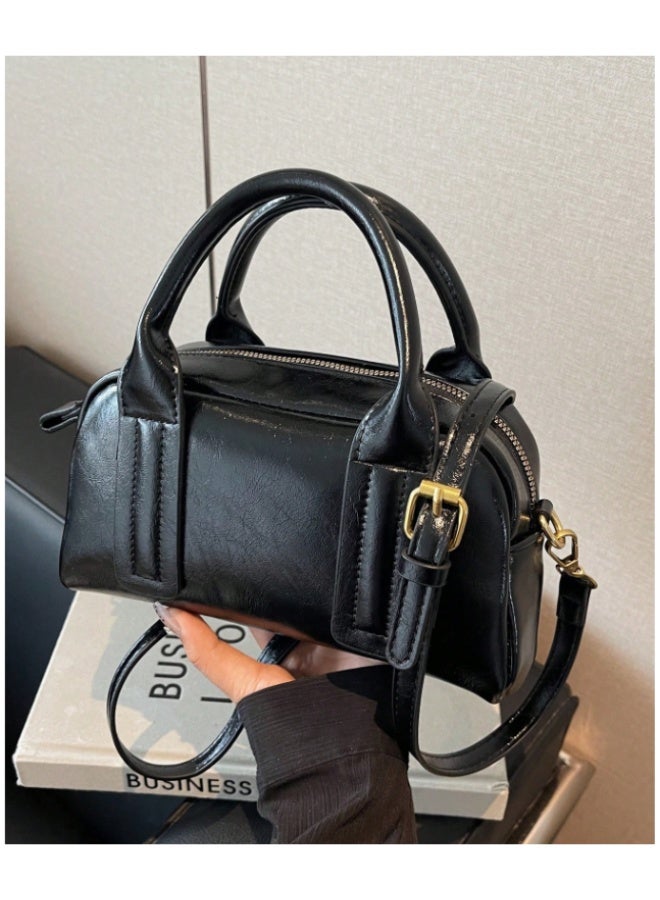 ANUM BY MUNA Classic Vintage-Style Boston Handbag - Premium Oil-Waxed PU Leather Crossbody Bag for Daily Commute and Outings - Image 1