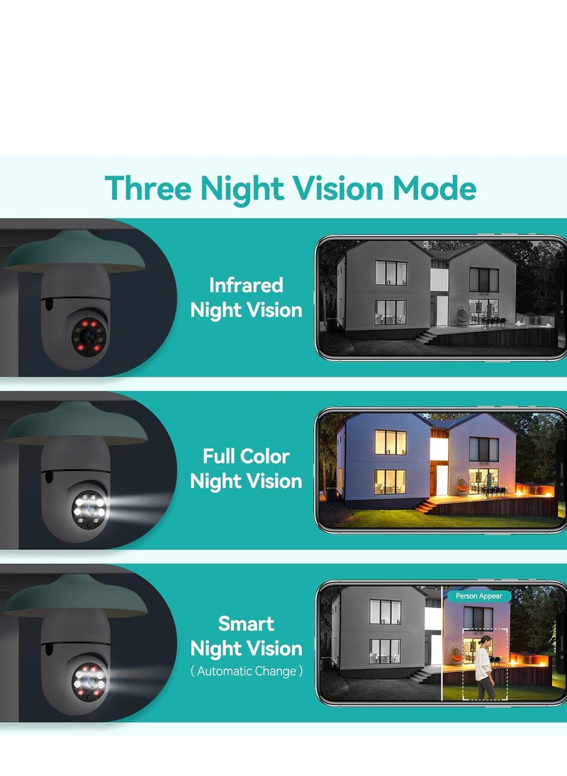 SYOSI - Light Bulb Security Camera, Upgraded 3MP 2.4GHz WiFi Indoor Outdoor Camera for Baby/Elder/Pet, Light Socket Camera with 360° View, Motion Detection Alarm Color Night Vision, Compatible with Alexa - Image 1