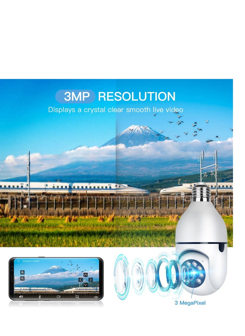 SYOSI - Light Bulb Security Camera, Upgraded 3MP 2.4GHz WiFi Indoor Outdoor Camera for Baby/Elder/Pet, Light Socket Camera with 360° View, Motion Detection Alarm Color Night Vision, Compatible with Alexa - Image 1