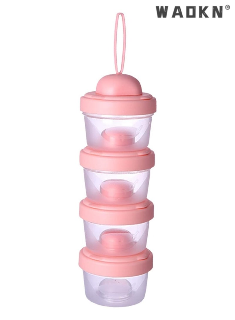WAOKN Baby Milk Powder Formula Dispenser, 4 Layers Baby Formula Containers for Travel, Formula Holder Mixer, Baby Feeding Snack Storage Container, Portable, Stackable, Leak-Proof, Easy to Clean, Pink - Image 1