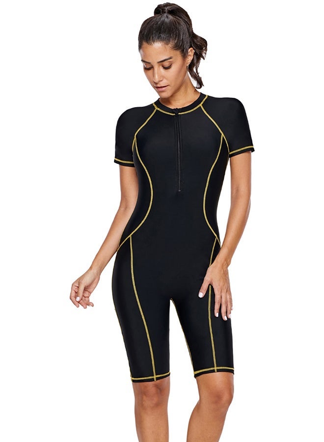FUREUL One Piece Short Sleeve Quick-Dry Swimwear Black - Image 2
