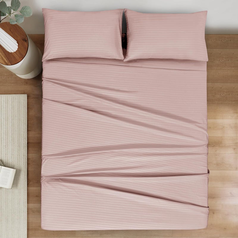 Mejoroom Striped Full Size Sheets â€“ Extra Soft Full Size Bed Sheets - 16inches deep Pocket Full Sheet Set, Breathable, Wrinkle, Fade and Stain Resistant - 4 Piece (02-Dusty Pink) - Image 2