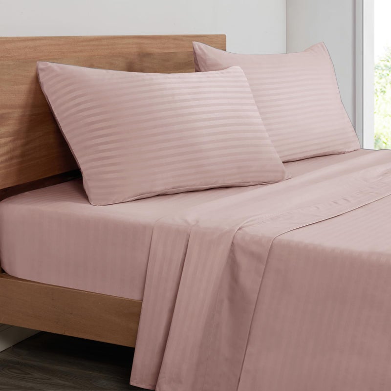 Mejoroom Striped Full Size Sheets â€“ Extra Soft Full Size Bed Sheets - 16inches deep Pocket Full Sheet Set, Breathable, Wrinkle, Fade and Stain Resistant - 4 Piece (02-Dusty Pink) - Image 1