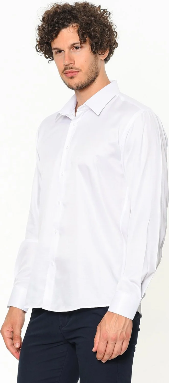 فاريتا Men's White Slim Fit Slim Fit Long Sleeve Shirt