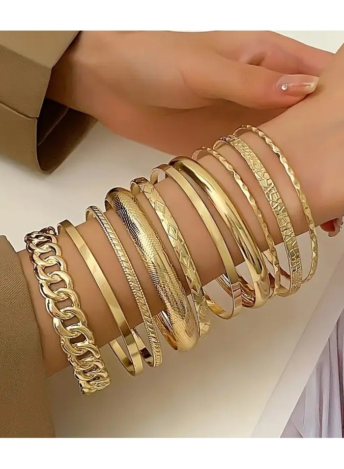 Home Clearance Sale Set Of 10 Unique Glossy Chain Stack Middle Eastern Golden Wind Men's And Women's Closed Mouth Bracelet Set - Image 1