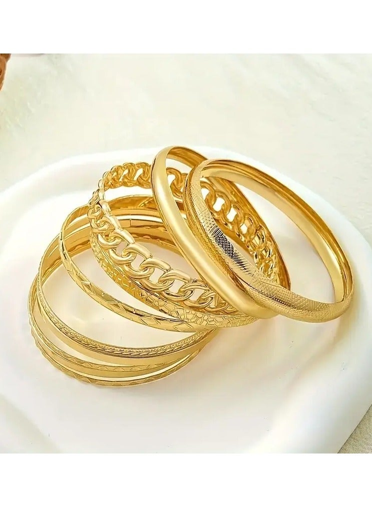 Home Clearance Sale Set Of 10 Unique Glossy Chain Stack Middle Eastern Golden Wind Men's And Women's Closed Mouth Bracelet Set - Image 2