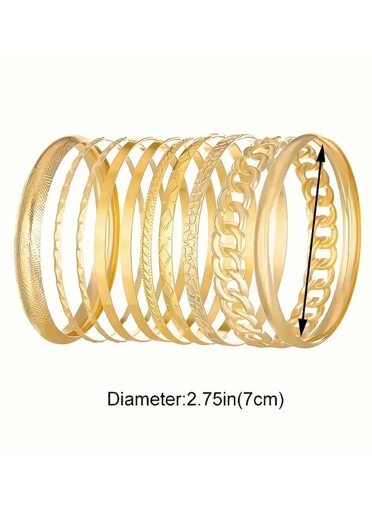 Home Clearance Sale Set Of 10 Unique Glossy Chain Stack Middle Eastern Golden Wind Men's And Women's Closed Mouth Bracelet Set - Image 3