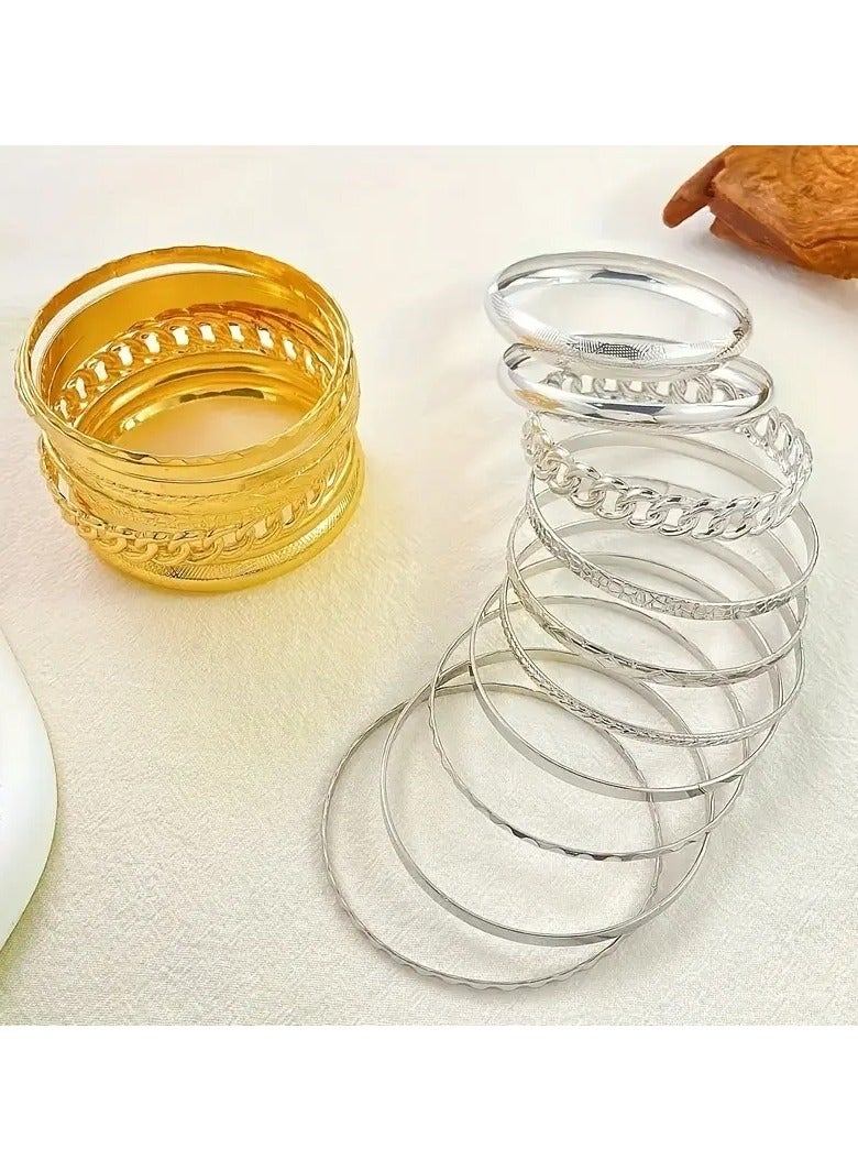 Home Clearance Sale Set Of 10 Unique Glossy Chain Stack Middle Eastern Golden Wind Men's And Women's Closed Mouth Bracelet Set - Image 4