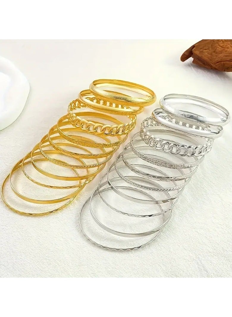 Home Clearance Sale Set Of 10 Unique Glossy Chain Stack Middle Eastern Golden Wind Men's And Women's Closed Mouth Bracelet Set - Image 5