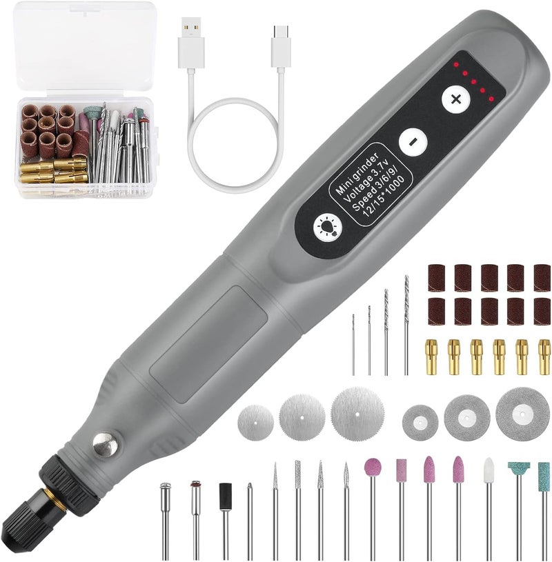 MAKINGTEC Rotary Tool Kit, Cordless 5-Speed Variable and USB Charging Cable Mini Power Rotary Tools, 3.7V with 45pcs Accessories for Cutting, Drilling, Sanding, Engraving, Polishing & DIY Crafts (Grey) - Image 1