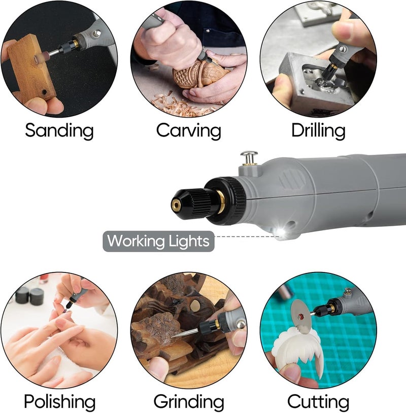 MAKINGTEC Rotary Tool Kit, Cordless 5-Speed Variable and USB Charging Cable Mini Power Rotary Tools, 3.7V with 45pcs Accessories for Cutting, Drilling, Sanding, Engraving, Polishing & DIY Crafts (Grey) - Image 3