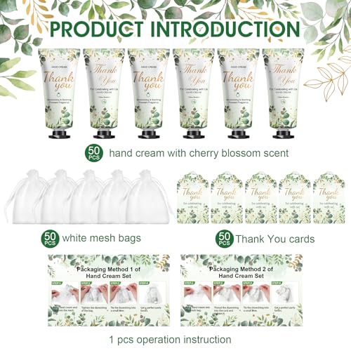 KONEUK 50 Pack Bulk Hand Cream Gifts Sets Wedding Party Favors Bridal Shower Gifts and Baby Shower Party Favors for Guests with Organza Bag and Thank You Card Bulk Thank You Gifts for WomenEucalyptus - Image 3