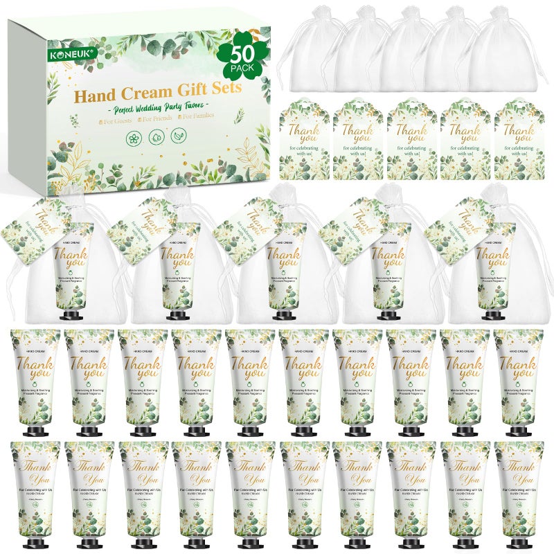 KONEUK 50 Pack Bulk Hand Cream Gifts Sets Wedding Party Favors Bridal Shower Gifts and Baby Shower Party Favors for Guests with Organza Bag and Thank You Card Bulk Thank You Gifts for WomenEucalyptus - Image 2