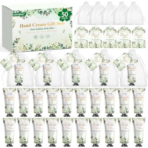 KONEUK 50 Pack Bulk Hand Cream Gifts Sets Wedding Party Favors Bridal Shower Gifts and Baby Shower Party Favors for Guests with Organza Bag and Thank You Card Bulk Thank You Gifts for WomenEucalyptus - Image 1