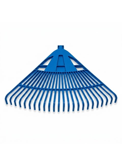 Sturdy 24-tooth lawn rake for cleaning, wide leveling soil and landscaping - handleless - blue