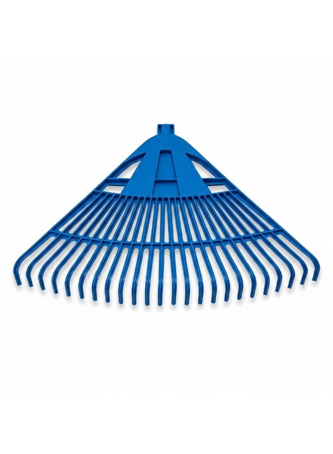 Sturdy 24-tooth lawn rake for cleaning, wide leveling soil and landscaping - handleless - blue - Image 1