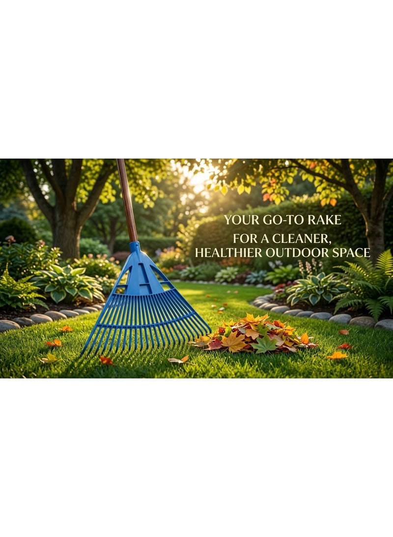 Sturdy 24-tooth lawn rake for cleaning, wide leveling soil and landscaping - handleless - blue - Image 5