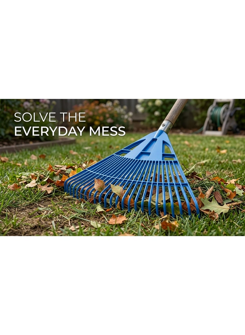 Sturdy 24-tooth lawn rake for cleaning, wide leveling soil and landscaping - handleless - blue - Image 2