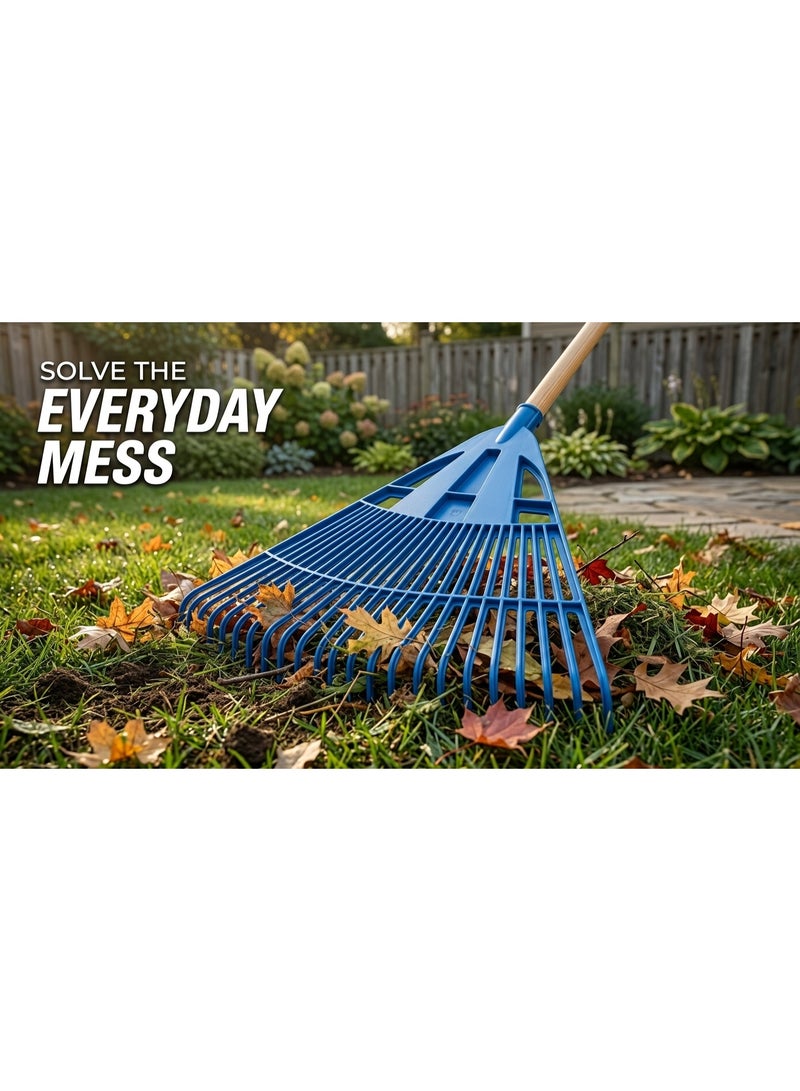 Sturdy 24-tooth lawn rake for cleaning, wide leveling soil and landscaping - handleless - blue - Image 3
