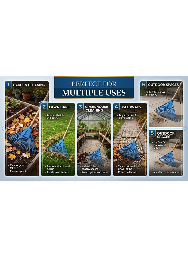 Sturdy 24-tooth lawn rake for cleaning, wide leveling soil and landscaping - handleless - blue - Image 4