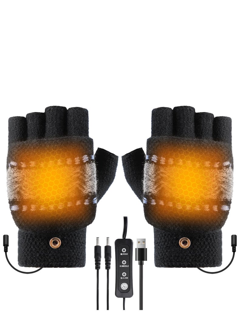 SOLARAE USB Heated Gloves for Men and Women, Winter Warm Heating Gloves, Electric Fingerless Touchscreen Gloves Full & Half Hands Warmer, with 3 Adjustable Temperature, Washable Knitting Laptop Gloves - Image 1