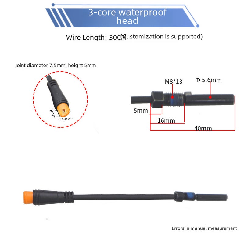 Electric bicycle scooter oil disc brake power-off switch magnetic induction wire for driving car 2-Core 3-core 2A2Y connection(3 Core waterproof head magnetic induction wire/30cm) - Image 4